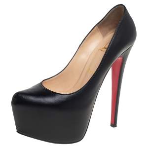 Pre Owned Christian Louboutin Black Leather Daffodile Platform Pumps Size 36
