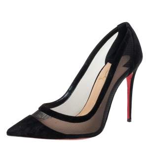 Christian Louboutin Black Mesh And Suede Galativi Pointed Toe Pumps Size 39