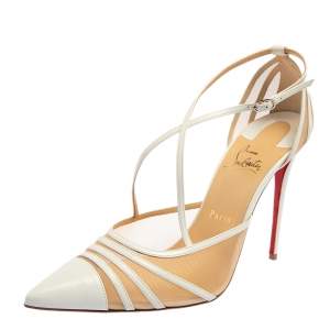 Pre Owned Christian Louboutin White Net And Leather Theodorella Pumps Size 41