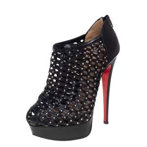 Christian Louboutin Black Leather Kasha Caged Booties Size 36