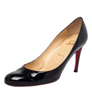 Pre Owned Christian Louboutin Black Patent Leather Simple Pumps Size 38