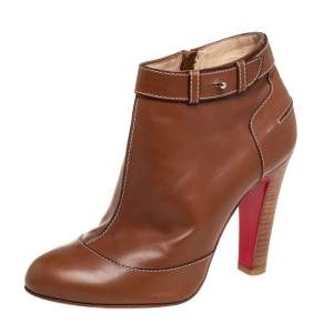 Pre Owned Christian Louboutin Brown Leather Et D'Un Booties Size 38.5