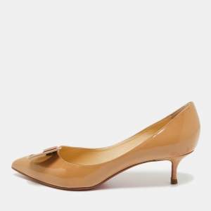 Christian Louboutin Beige Patent Leather And Mesh Madame Mouse Pointed Toe Pumps Size 38