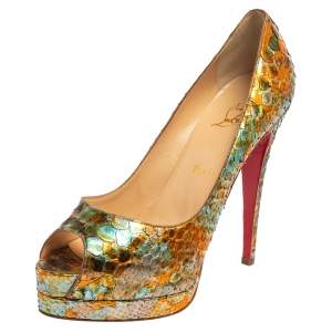 Christian Louboutin Multicolor  Python Leather Peep Toe Pumps Size 39