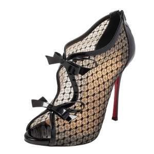 Pre Owned Christian Louboutin Black Patent Leather And Lace Empiralta  Ankle Booties Size 39