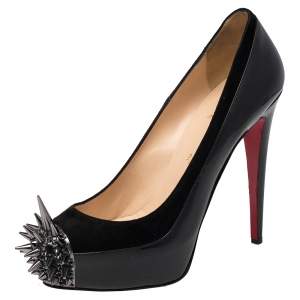 Christian Louboutin Black Patent Leather and Suede Asteroid Platform Pumps Size 40