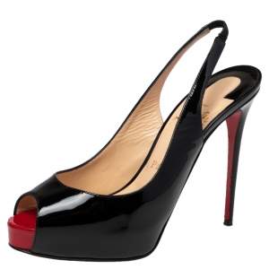 Christian Louboutin Black Patent Leather Private Number Slingback Sandals Size 37