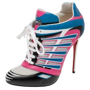 Pre Owned Christian Louboutin Multicolor Leather and Mesh Boltina Booties Size 38.5