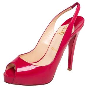 Christian Louboutin Raspberry Patent Leather Private Number Slingback Sandals Size 38