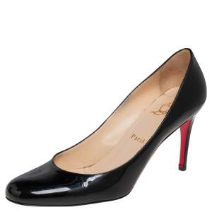 Pre Owned Christian Louboutin Black Patent Leather Simple  Pumps Size 39
