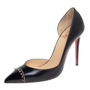 Christian Louboutin Black Leather And Patent Leather Culturella Pointed Toe Pumps Size 38