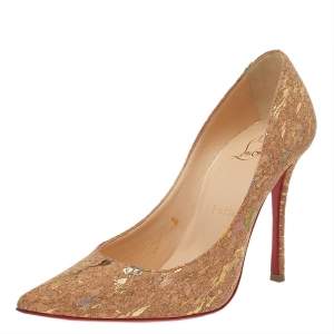 Christian Louboutin Beige Cork Pigalle Follies Pointed Toe Pumps Size 36