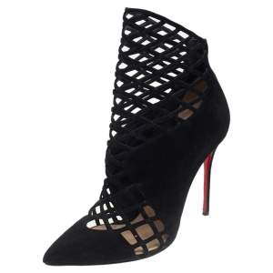 Pre Owned Christian Louboutin Black Suede Mrs Bouglione Cage Ankle Boots Size 41