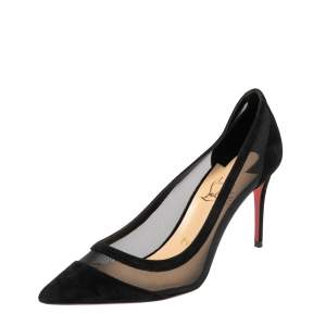 Christian Louboutin Black Mesh And Suede Galativi Pointed Toe Pumps Size 36