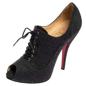 Christian Louboutin Grey Lace Up Flannel Lady Derby120mm Ankle Booties Size 37