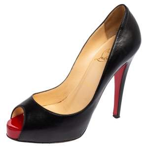 Pre Owned Christian Louboutin Black Leather New Prive Platform Pumps Size 37.5