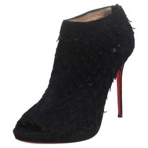 Christian Louboutin Black Suede Diplonana Open Toe Ankle Booties Size 38.5