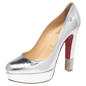 Christian Louboutin Silver Leather Bibi Platform Pumps Size 39