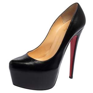 Pre Owned Christian Louboutin Black Leather Daffodile Platform Pumps Size 39.5