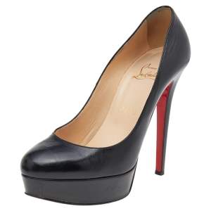 Pre Owned Christian Louboutin Black Leather Bianca Platform Pumps Size 38.5