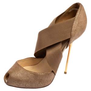 Christian Louboutin Beige Textured Leather Dorcet Peep Toe  Pumps Size 38.5