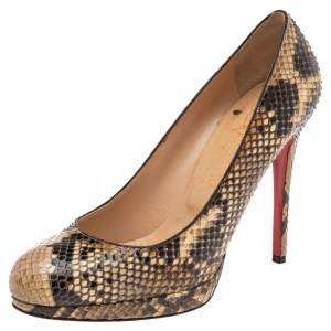 Christian Louboutin Cream/Brown Python Leather New Simple Platform Pumps Size 39.5