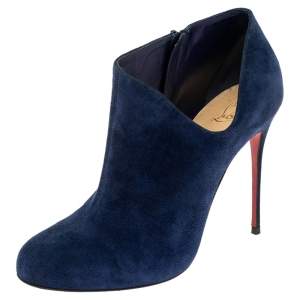 Pre Owned Christian Louboutin Navy Blue Suede Lisse Ankle-Length Boots Size 41