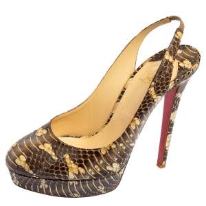 Christian Louboutin Brown Snakeskin Bianca Slingback Platform Pumps Size 40