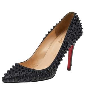 Pre Owned Christian Louboutin Black Leather Pigalle Spikes Pumps 37.5