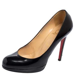 Christian Louboutin Black Patent Leather New Simple Platform Pumps Size 38.5