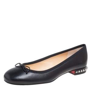 مملوكة مسبقًا Christian Louboutin Black Leather La Massine Spiked Ballet Pumps Size 41.5