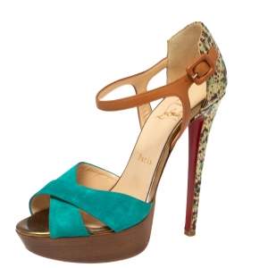 Christian Louboutin Multicolor Suede And Leather Ankle Strap Platform Sandals Size 37