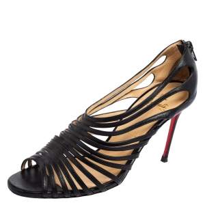Christian Louboutin Black Leather Mul Tibrida Strappy Sandals Size 39.5