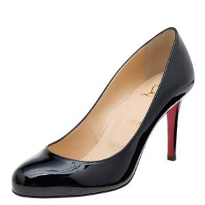 مملوكة مسبقًا حذاء كعب عالي كريستيان لوبوتان فيفيللي جلد أسود لامع مقاس 38.5