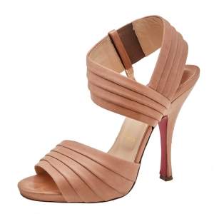 Christian Louboutin Beige Pleated Leather Ankle-Strap Sandals Size 38