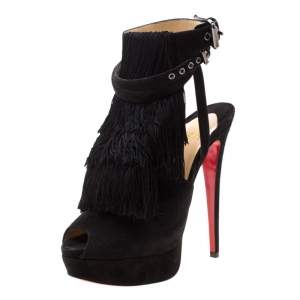 Christian Louboutin Black Suede Change Of The Guard Cross Strap Ankle Strap Sandals Size 38.5