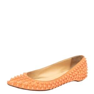 Christian Louboutin Orange Leather Spiked Ballet Flats Size 35.5