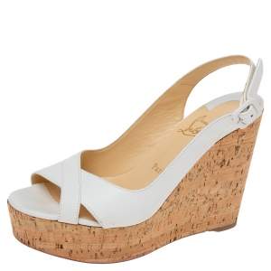 Christian Louboutin White Leather Reine De Liege Wedge Platform Sandals Size 39