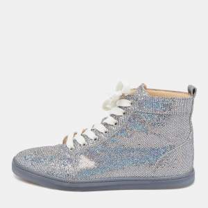 مملوكة مسبقًا Christian Louboutin Silver Glitter Disco Ball Rantus Orlato High Top Sneakers Size 38.5