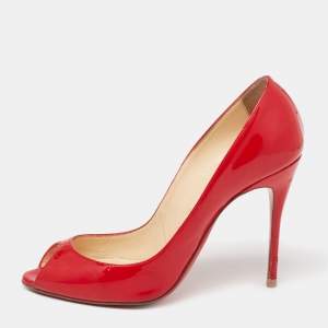 Pre Owned Christian Louboutin Red Patent Leather Yootish Peep-Toe Pumps Size 38