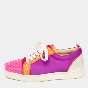 Christian Louboutin Multicolor Satin And Leather Suede Studded Low Top Sneakers Size 36