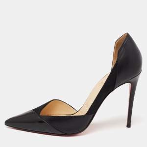 Pre Owned Christian Louboutin Black Suede, Patent and Leather D'orsay Pumps Size 37
