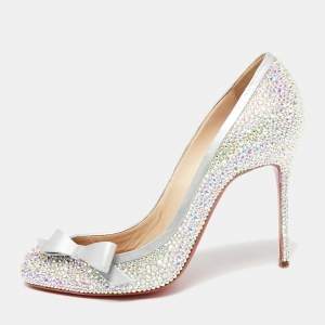Pre Owned Christian Louboutin Multicolor Crystal Embellished Leather Beauty Bow Pumps Size 38