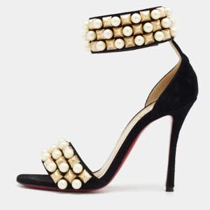 Christian Louboutin Black Suede Tudor Bal Ankle Cuff Sandals Size 36