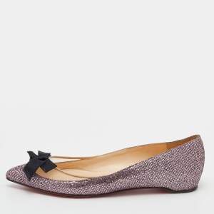 Christian Louboutin Purple/Beige Glitter Bow Flats Size 37.5