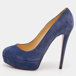 حذاء كعب عالي كريستيان لوبوتان بيانكا سويدي أزرق نعل سميك مقاس 37.5