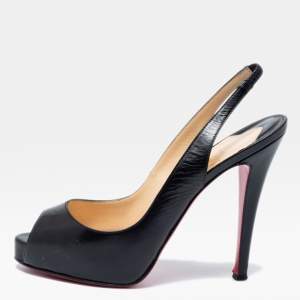 Pre Owned Christian Louboutin Black Leather No Prive Slingback Sandals Size 36.5