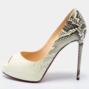 Christian Louboutin Cream/Black Python Print Ombre Patent Leather Very Prive Peep-Toe Pumps Size 35