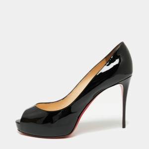 Pre Owned Christian Louboutin Black Patent Leather New Very Prive Peep-Toe Pumps Size 40