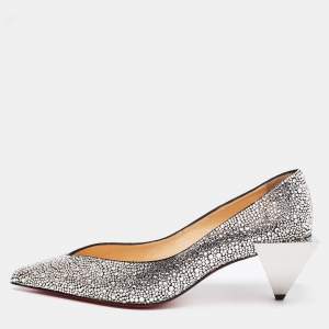 Christian Louboutin Silver Suede Galaxister Strass Pumps Size 37